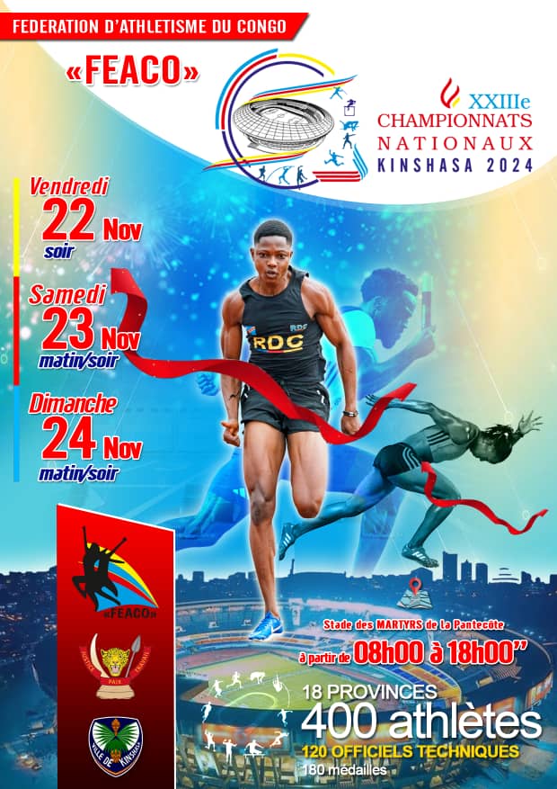 Athlétisme:  La Direction Technique Nationale annonce les XXIIIè,  Le report des Championnats nationaux du 22 au 24 novembre à Kinshasa