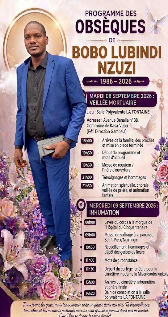 Nécrologie/Presse Sportive: Fils du regretté Denis Lubindi, Directeur des sports du Journal L’Avenir, Bobo Lubindi Nzuzi sera inhumé le mercredi 9 septembre