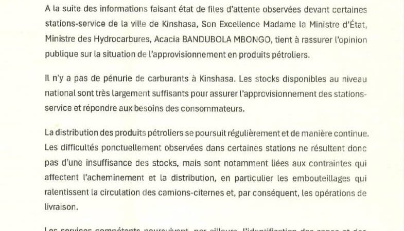 Pas de pénurie de carburants à Kinshasa
